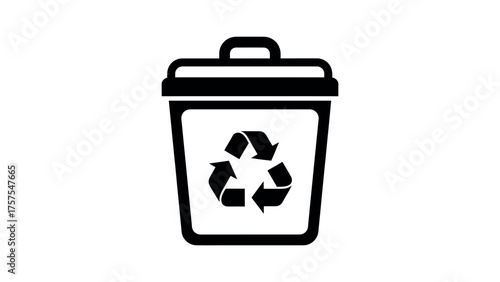 Black recycling bin icon with recycle symbol trash can
