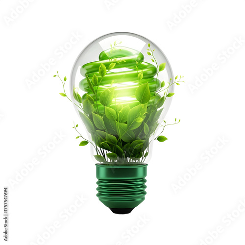 Light Bulb Containing Glowing Green Leaves Symbolizing Eco Innovation Sustainable Ideas or Green Energy Concept for Bright Future, png