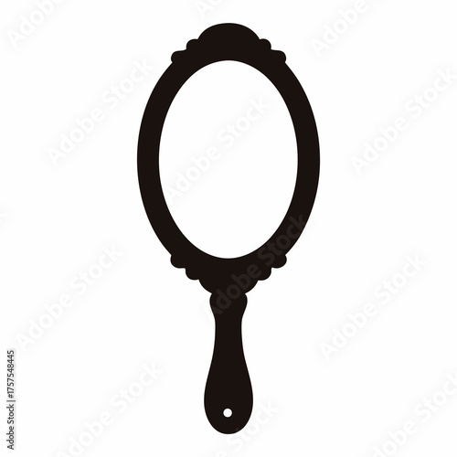 Elegant black and white vintage hand mirror with an ornate design