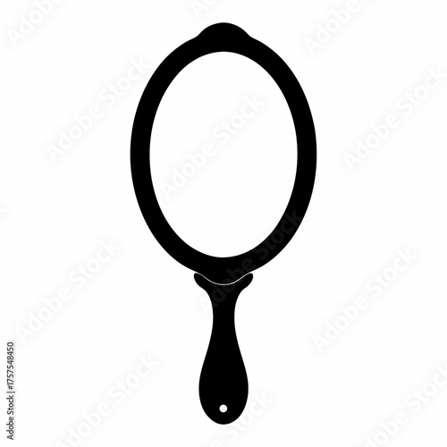 Elegant oval hand mirror with a smooth curved handle in black silhouette