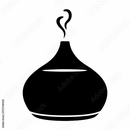 Black and white silhouette of an aroma diffuser emitting fragrance in the air