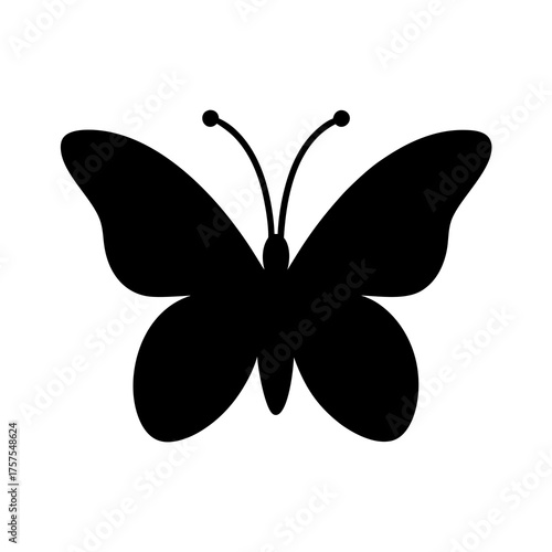 Black silhouette of a beautiful butterfly with symmetrical wings and antennae