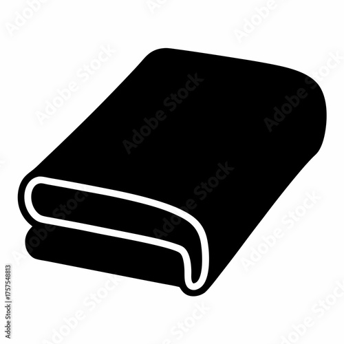 Black towel folded neatly on a white background in a simple style