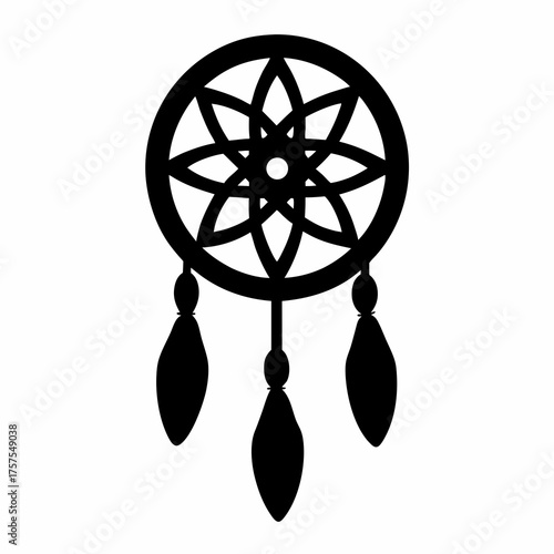 Elegant black silhouette of a traditional native american dream catcher