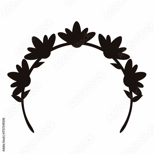 Black silhouette flower crown headband for decoration, design elements, and floral designs