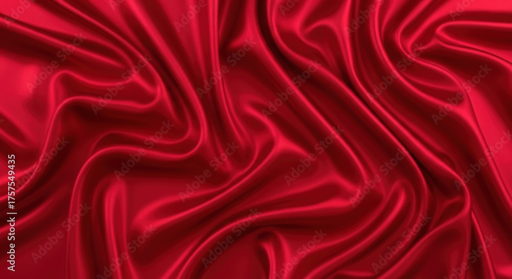 Obraz premium Luxurious draped crimson satin fabric with elegant folds and shimmering highlights creating a rich texture