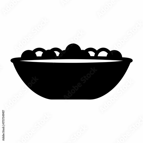 Silhouette of a bowl filled with rounded objects, possibly food item