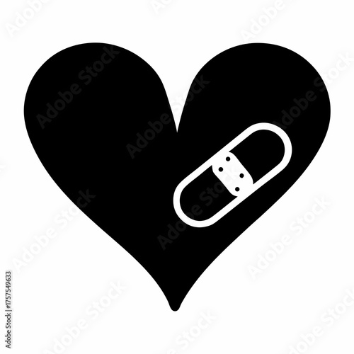 Black heart with a white bandage, symbolizing healing and overcoming difficulties