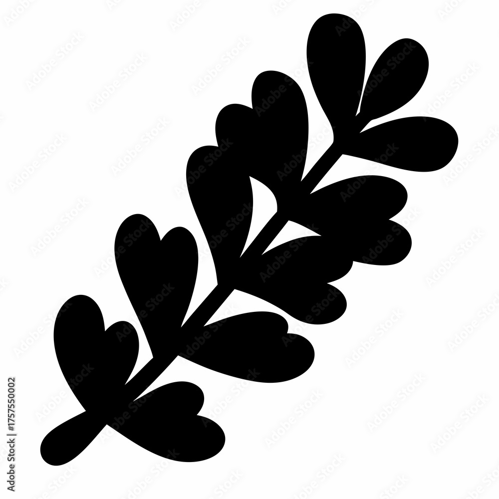 Obraz premium Silhouette of a leafy plant branch with rounded leaf shapes and smooth edges