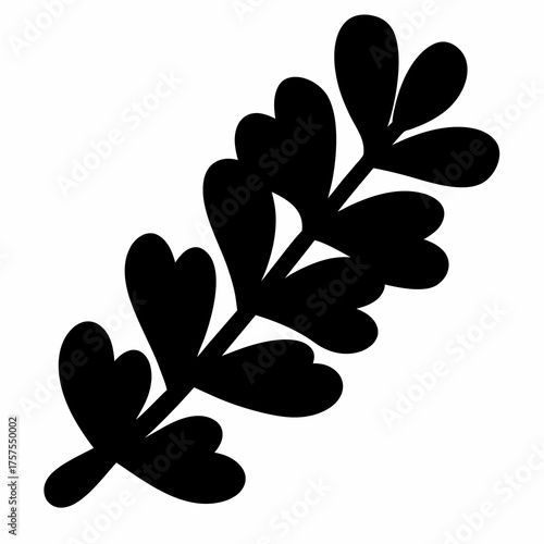 Silhouette of a leafy plant branch with rounded leaf shapes and smooth edges