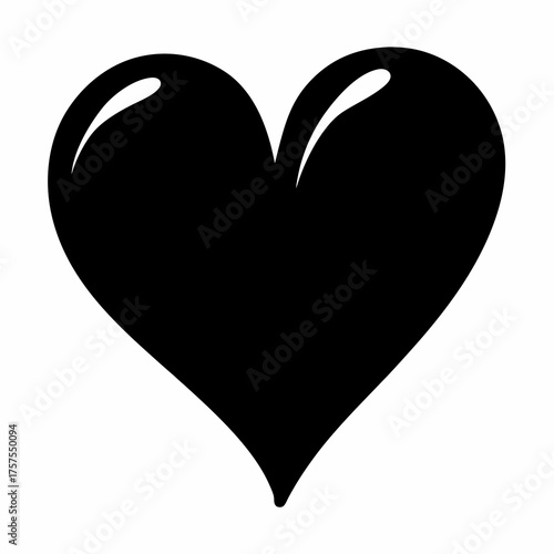 Black heart shape on a white background, symbol of love and care