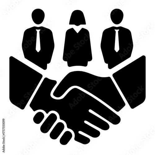 Successful partnership handshake with collaborative team, symbolizing agreement, unity, and trust in achieving shared goals for business growth