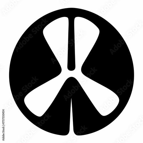 Abstract black and white propeller symbol inside a circle, clean minimal design