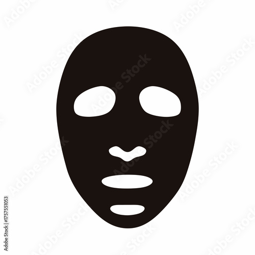 Black face mask with eye and mouth openings isolated against white background