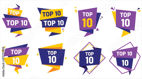 Vector art of collection of top 10 vector labels set of modern graphic design elements for ranking, best choice, and success trendy badges for advertising and marketing campaigns