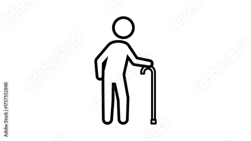 Elderly Person with Cane Icon Outline senior old person