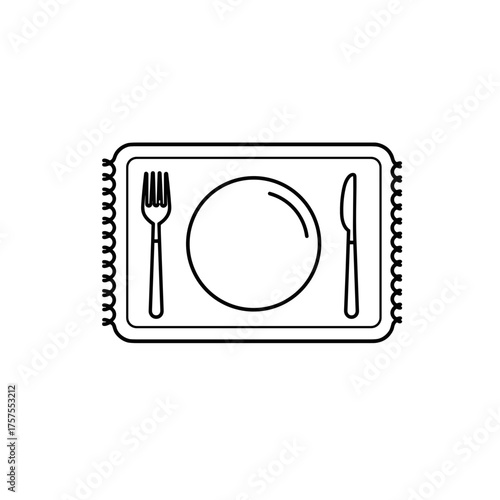 Plate stand with fork and knife on dining table outline design  