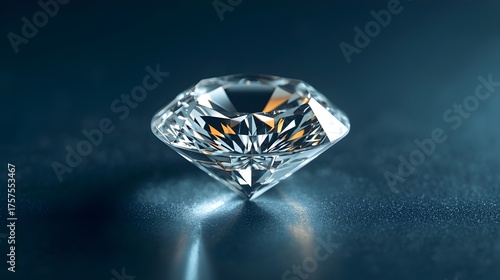 Shining diamond, clarity gem with sparkles on dark surface, light reflection brilliance cut crystal icon vector illustration for design use