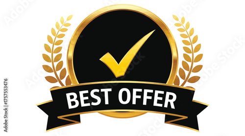 Vector art of best offer badge with laurel wreath, perfect for promoting special deals, discounts, and limitedtime offers to attract customers