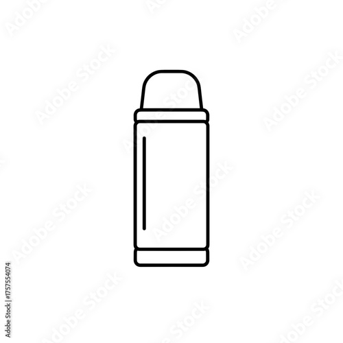 Thermos bottle in simple line art design on white background  