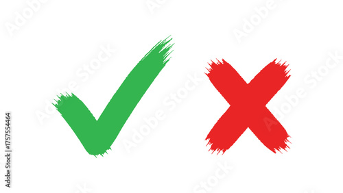 Green Check Mark and Red Cross Symbols vector illustration