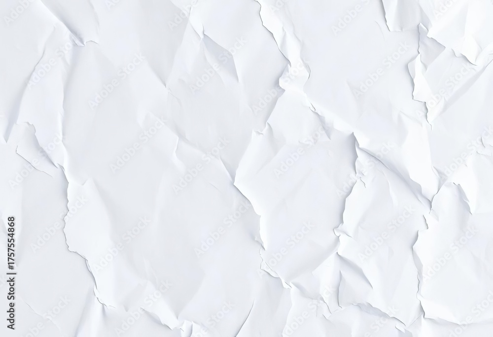 Obraz premium Close-up of crumpled, aged white paper texture, empty, white paper