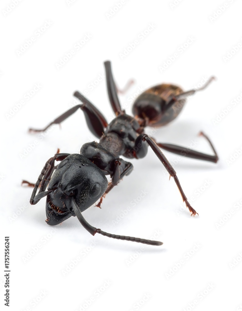 Fototapeta premium Close-up studio shot of a black insect on a white background