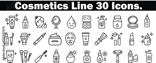 Cosmetics icon collection vector bundle, on white background.