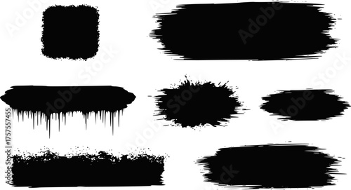Black vector rough edge rectangles. Grunge square frames set. Jagged edge torn paper background collection. Paint brush strokes. Grungy distressed text boxes. EPS version.