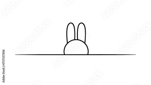 Minimalist Rabbit Ears Peeking Over Line bunny hiding