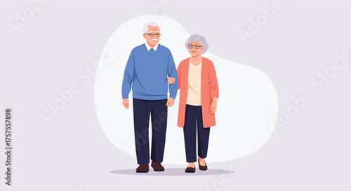 A senior couple walking arm in arm enjoying their time together outdoors in the park during a sunny day.