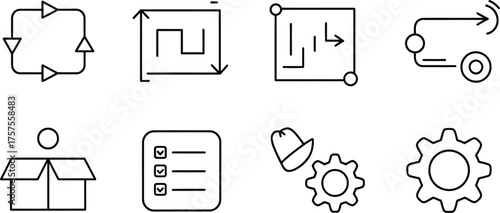 Set of business and development process icons in line style vector