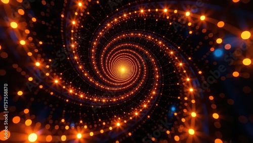 Infinite Golden Spiral Light Tunnel Abstract Background.