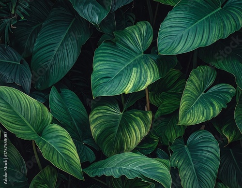 Wallpaper Mural Close-up of lush green leaves with prominent veins, creating a natural and vibrant botanical composition. Torontodigital.ca