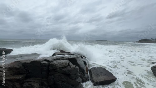 Maine Coast Waves Crashing & Cascading Over Rocks