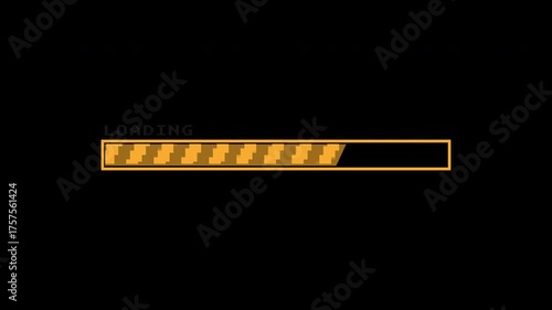 Pixel art loading animation. retro game start. 8 bit loading bar animation on black background. 4k video animation.