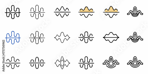 Abstract Audio Waves Collection: Modern Line Art Sound Visualization for Creative Tech Projects and Professional Music Applications - Dynamic and Versatile Elements