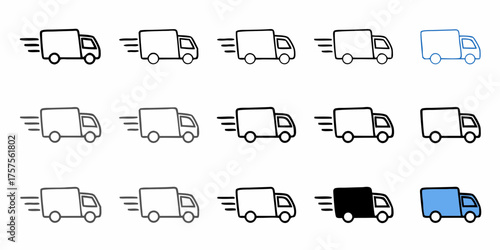 Dynamic delivery truck icons showcasing speed and efficiency for logistics and transportation services, perfect for modern business branding and web design.