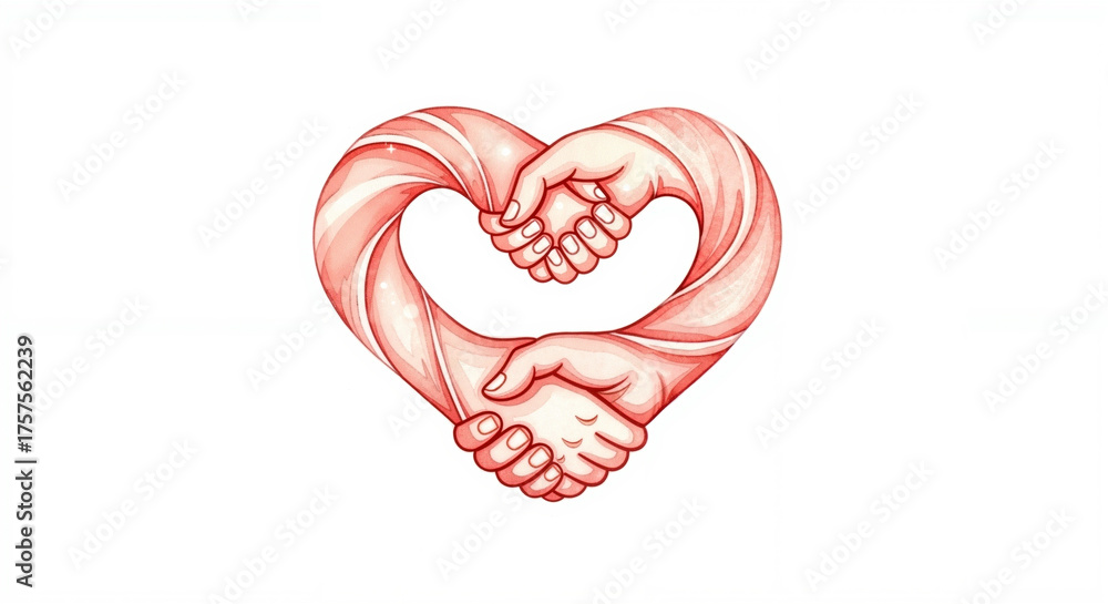 Fototapeta premium Stylized heart symbol formed by interlocking helping hands 