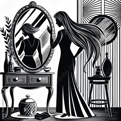 Reflections of Beauty: A Woman in Front of Mirror reflections
