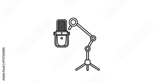 Studio Microphone on Adjustable Stand Recording Equipment Outline.