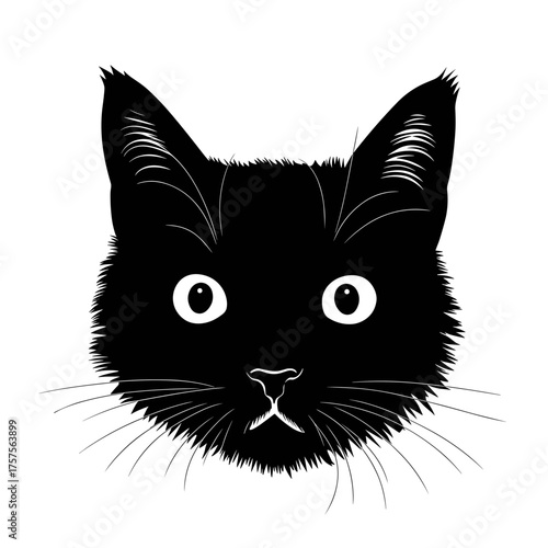Black and white silhouette of cat head with perked ears – Great for logo design, pet care branding, or minimalist vector art