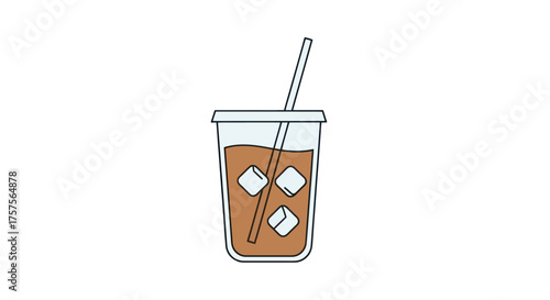 Refreshing Iced Coffee Drink with Ice Cubes and Straw.