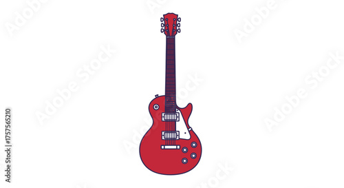 Red Electric Guitar with White Pickguard and Details.