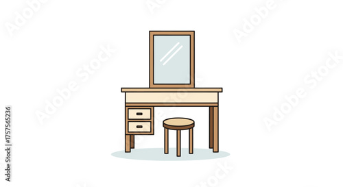 Simple Vanity Table with Mirror and Stool Illustration.