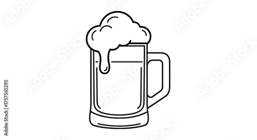 Black and white line art illustration of a beer mug with frothy foam.