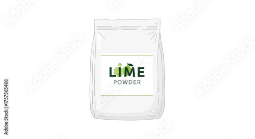 White resealable bag filled with fine white lime powder.