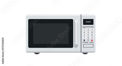 White Kitchen Microwave Oven with Digital Display and Control Panel.
