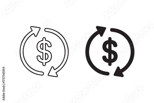 financial transfer icon dollar with rotating arrows vector set minimalist symbol for banking payment and commerce ai eps png jpeg