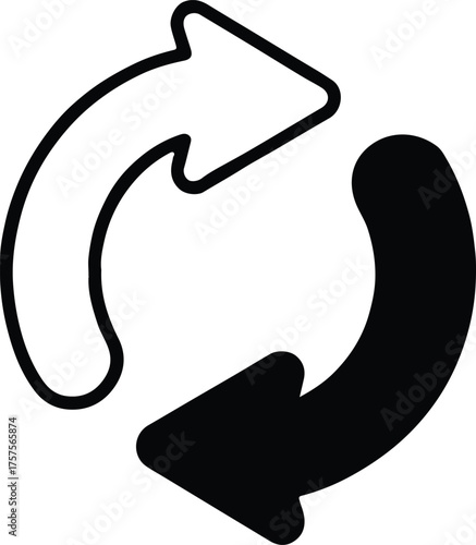 two curved opposing arrows circular loop icon black and white vector for synchronization recycling process